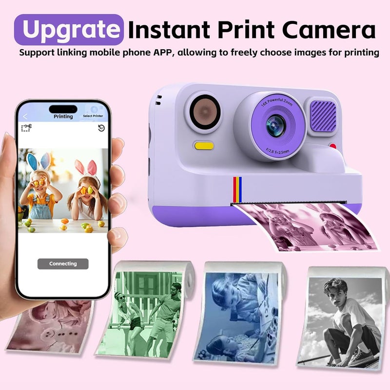 ROYALBAIDE Instant Print Camera for Kids,Instant Digital Camera,Christmas Birthday Gifts for 3-16 Year Old Girls Boys,Portable Toddlers Camera Toy Printer with 32G Card & 3 Rolls Printing Paper - Image 4